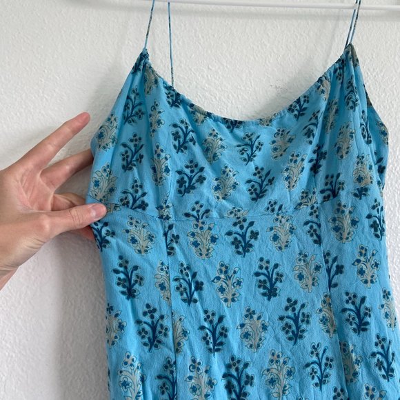 Vintage Womens Blue Floral Spaghetti Strap Mini Silk Dress Size 2 - Picture 4 of 7